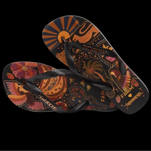 Farm Rio Havaianas Beleza Mix Boho Tropical Jungle Print Thong Flip Flop Sandals - Picture 2 of 9